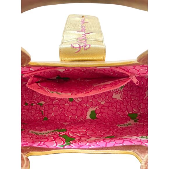 Lilly Pulitzer Woven Straw Tote Bag with Gold Trim - Picture 10 of 12